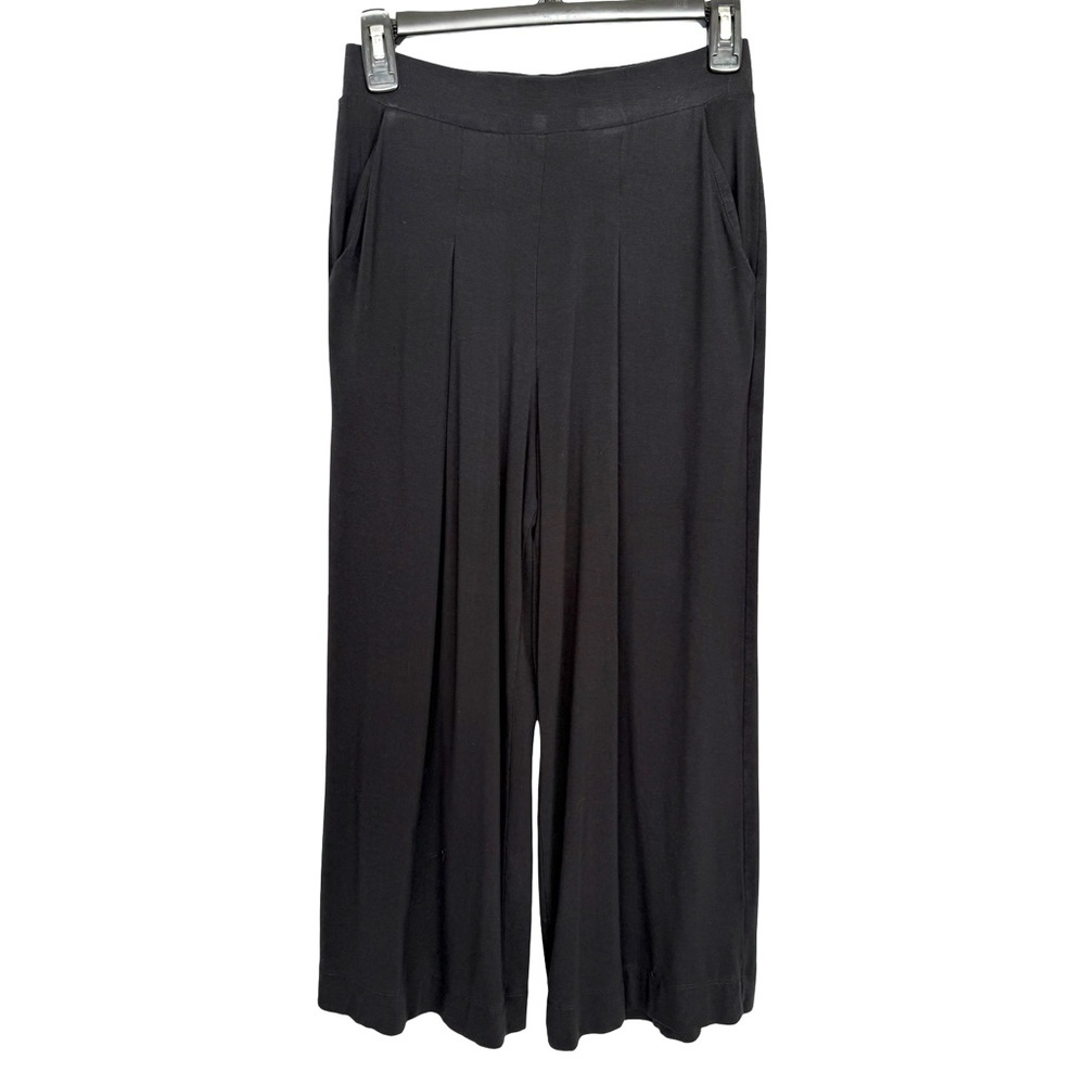 Peruvian Connection Twyla Cropped Wide
Leg Pants Black Jersey Knit Pull On - Picture 2 of 7